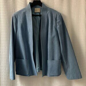 Vintage Harold Grant baby blue open front faux suede jacket with pockets